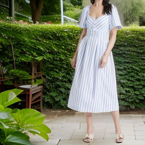 Blue Striped Midi Dress- Sz 8 - Picture 3 of 16